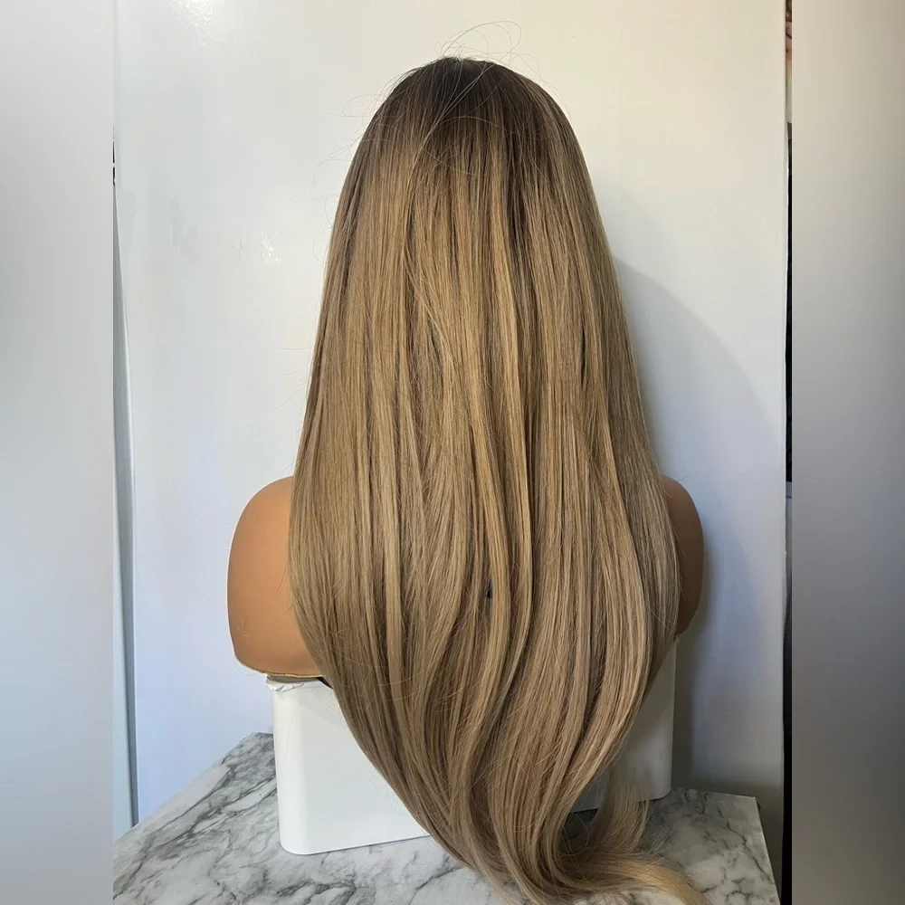 Dirty Blonde Long Straight hair Wig with Side Bangs